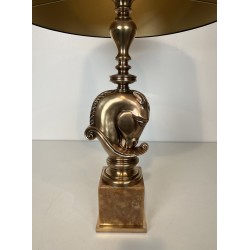 Lampe Tête de Cheval en Bronze, Socle en Onyx, Maison Char | Maison Barrois