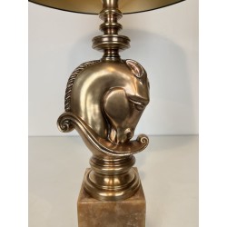 Bronze Horse Head Lamp, Onyx Base, Maison Charles, Circa 1 | Maison Barrois