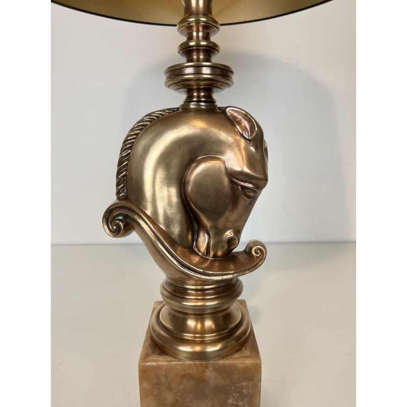 Lampe Tête de Cheval en Bronze, Socle en Onyx, Maison Char | Maison Barrois