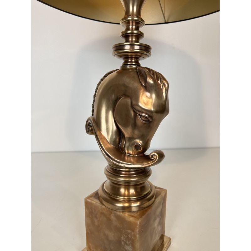 Lampe Tête de Cheval en Bronze, Socle en Onyx, Maison Char | Maison Barrois