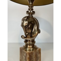 Lampe Tête de Cheval en Bronze, Socle en Onyx, Maison Char | Maison Barrois