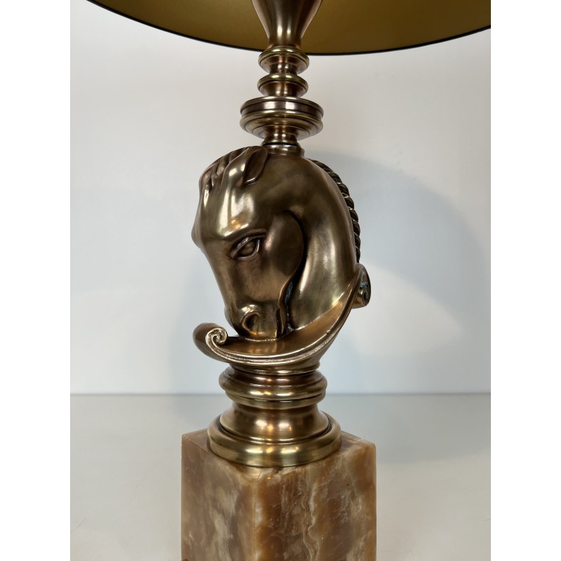 Lampe Tête de Cheval en Bronze, Socle en Onyx, Maison Char | Maison Barrois