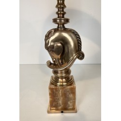 Bronze Horse Head Lamp, Onyx Base, Maison Charles, Circa 1 | Maison Barrois