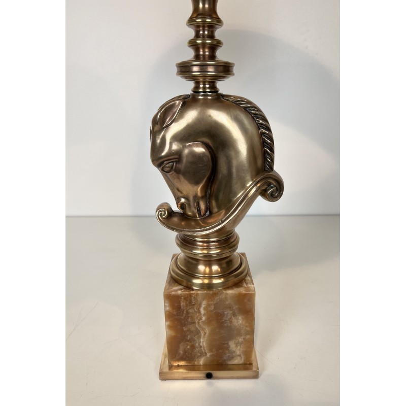 Lampe Tête de Cheval en Bronze, Socle en Onyx, Maison Char | Maison Barrois