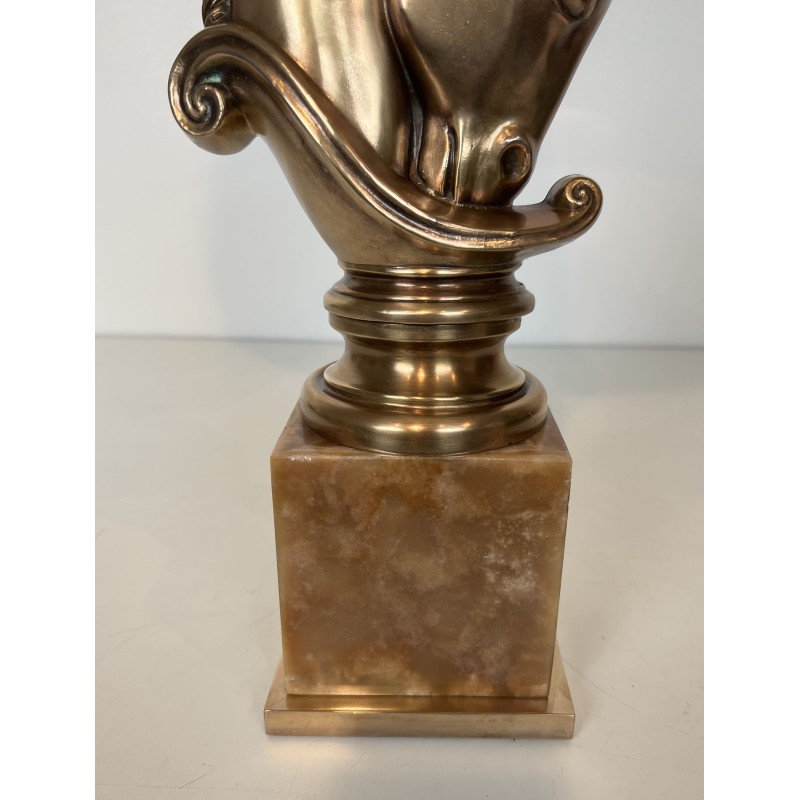 Lampe Tête de Cheval en Bronze, Socle en Onyx, Maison Char | Maison Barrois