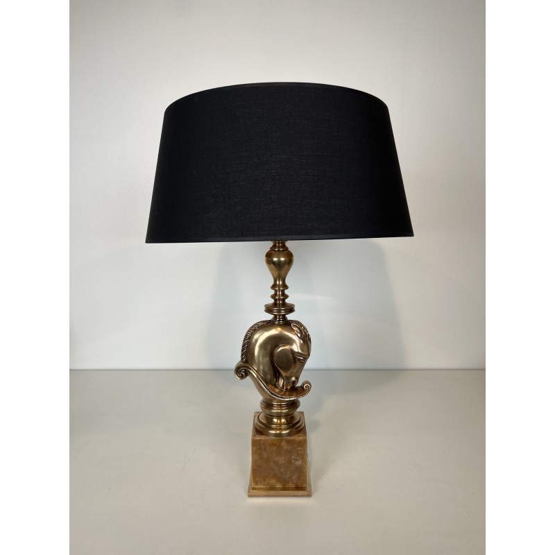 Lampe Tête de Cheval en Bronze, Socle en Onyx, Maison Char | Maison Barrois