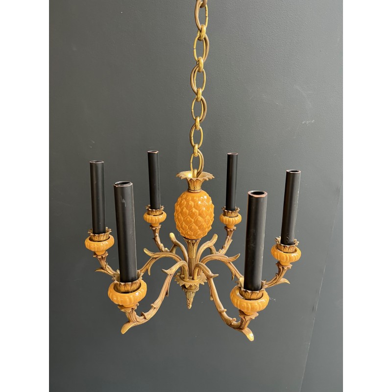 Lustre Ananas en Céramique Émaillée Jaune et Bronze Doré à | Maison Barrois