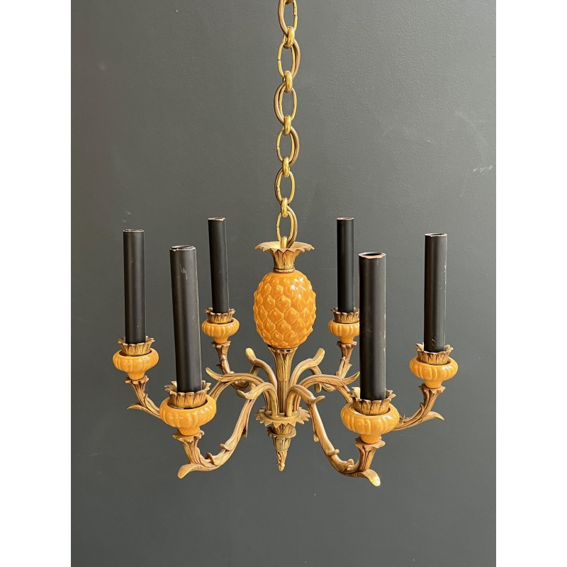 Lustre Ananas en Céramique Émaillée Jaune et Bronze Doré à | Maison Barrois