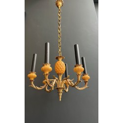 Lustre Ananas en Céramique Émaillée Jaune et Bronze Doré à | Maison Barrois
