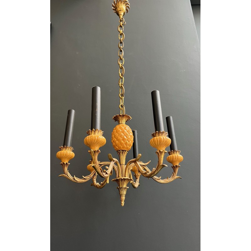 Lustre Ananas en Céramique Émaillée Jaune et Bronze Doré à | Maison Barrois