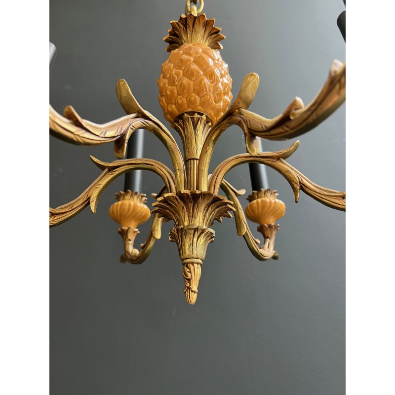Lustre Ananas en Céramique Émaillée Jaune et Bronze Doré à | Maison Barrois