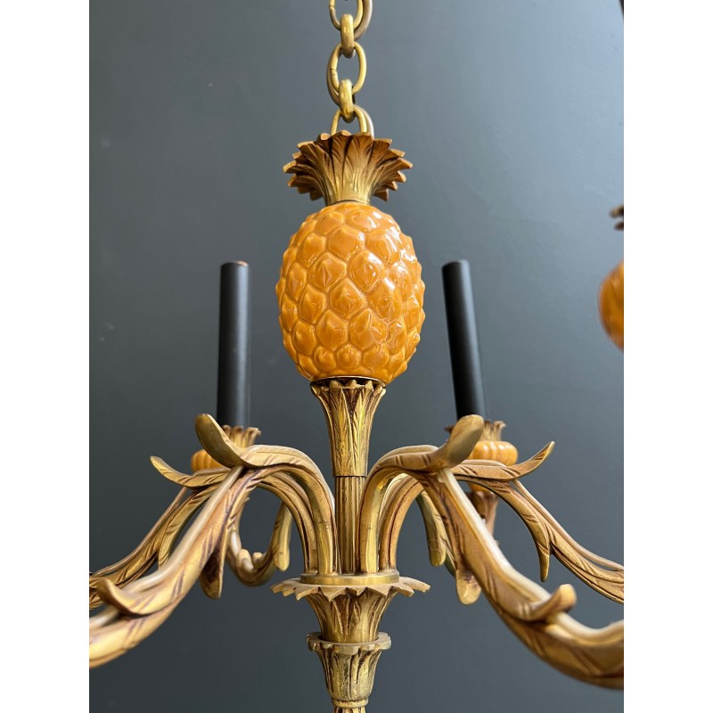 Lustre Ananas en Céramique Émaillée Jaune et Bronze Doré à | Maison Barrois