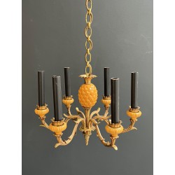 Lustre Ananas en Céramique Émaillée Jaune et Bronze Doré à | Maison Barrois