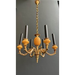 Lustre Ananas en Céramique Émaillée Jaune et Bronze Doré à | Maison Barrois