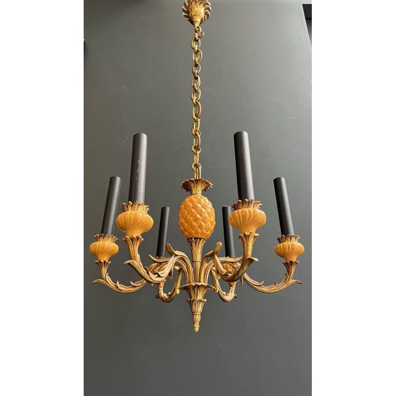 Lustre Ananas en Céramique Émaillée Jaune et Bronze Doré à | Maison Barrois