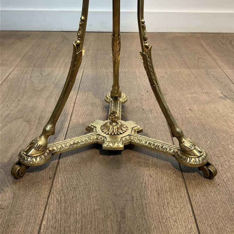 Athénienne Pedestal Table in Gilt Bronze with Ram's Heads, | Maison Barrois