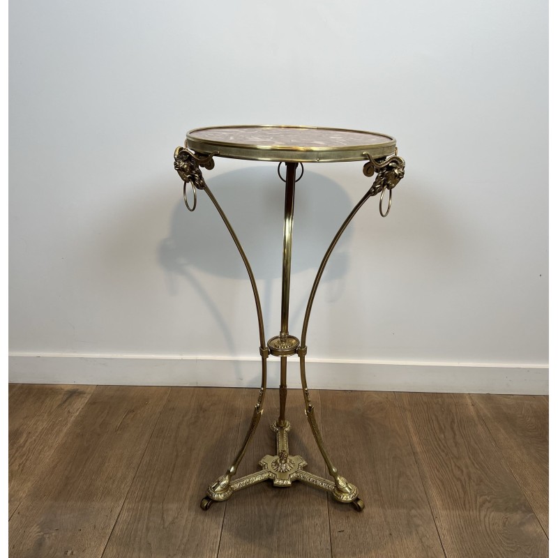 Athénienne Pedestal Table in Gilt Bronze with Ram's Heads, | Maison Barrois