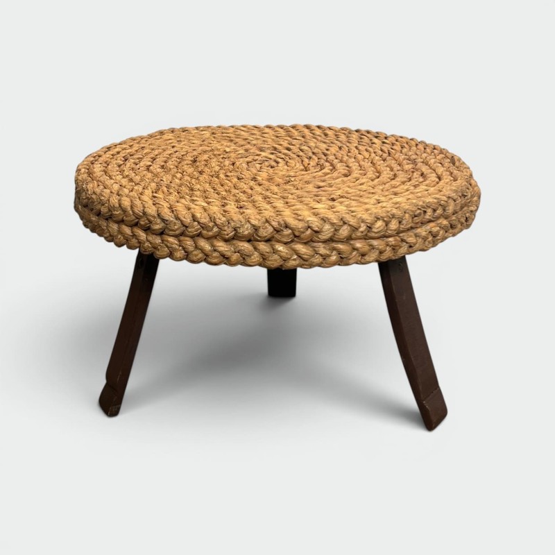Round Braided Rope Coffee Table with Wooden Tripod Base, A | Maison Barrois