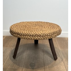 Round Braided Rope Coffee Table with Wooden Tripod Base, A | Maison Barrois