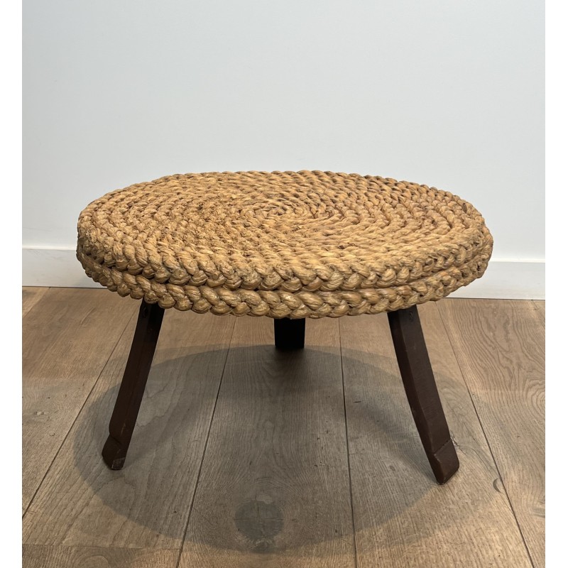 Round Braided Rope Coffee Table with Wooden Tripod Base, A | Maison Barrois