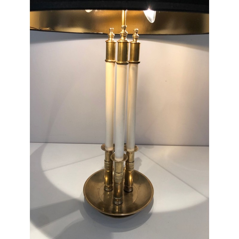 Paire de Lampes en Laiton et Laque Blanche, Style Néoclassique, Travail Français, vers 1940