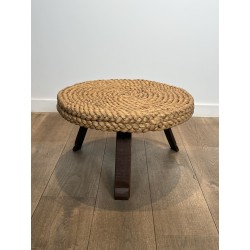 Table Basse Ronde en Corde Tressée à Piètement Tripode en | Maison Barrois
