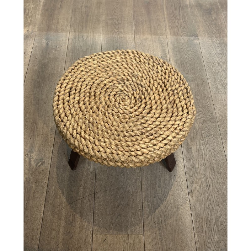 Round Braided Rope Coffee Table with Wooden Tripod Base, A | Maison Barrois