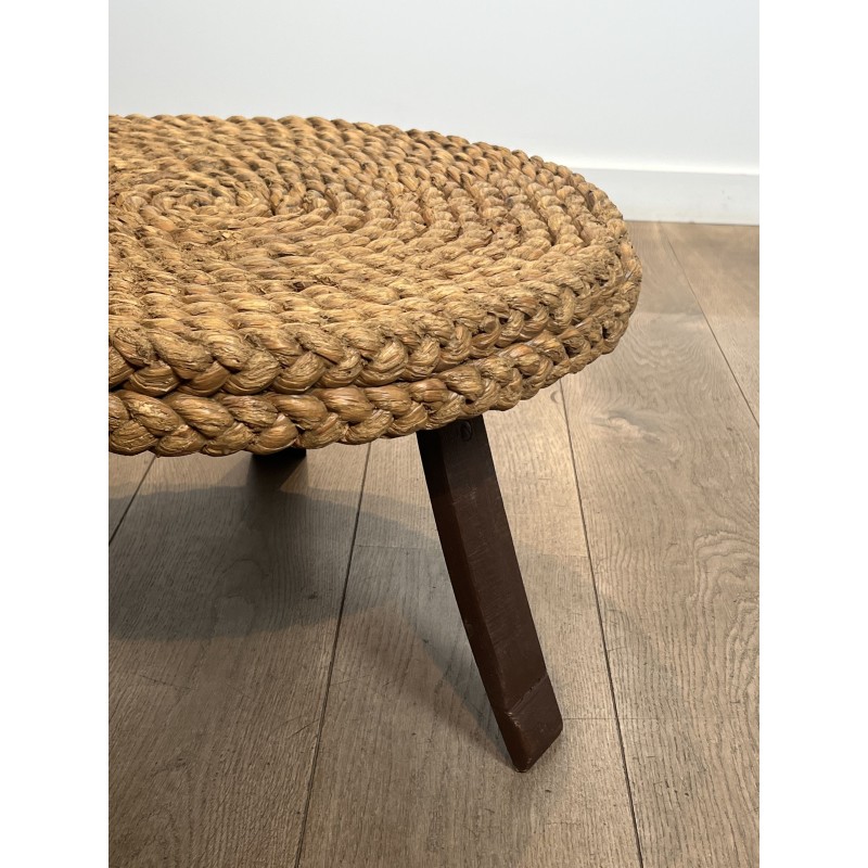 Round Braided Rope Coffee Table with Wooden Tripod Base, A | Maison Barrois