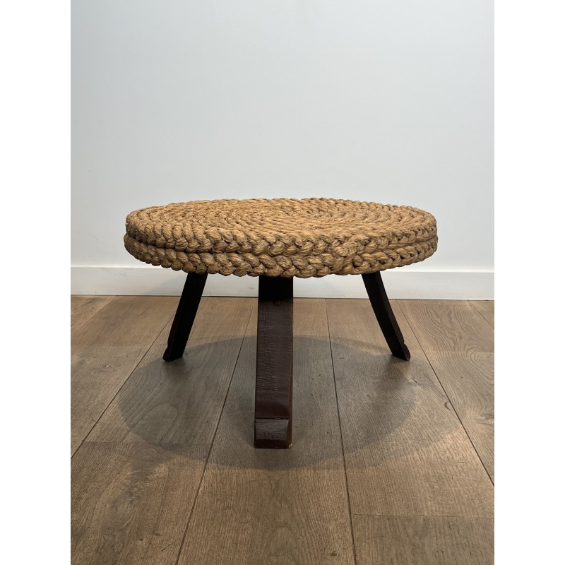 Round Braided Rope Coffee Table with Wooden Tripod Base, A | Maison Barrois