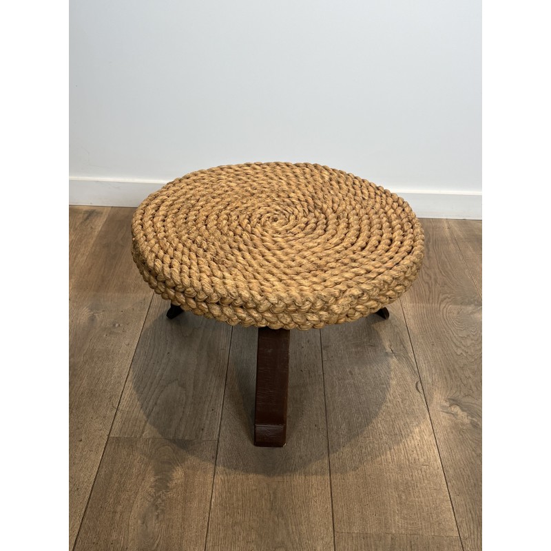 Round Braided Rope Coffee Table with Wooden Tripod Base, A | Maison Barrois