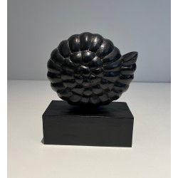 Suite de Trois Nautiles en Bois Sculpté Laqué Noir sur Soc | Maison Barrois