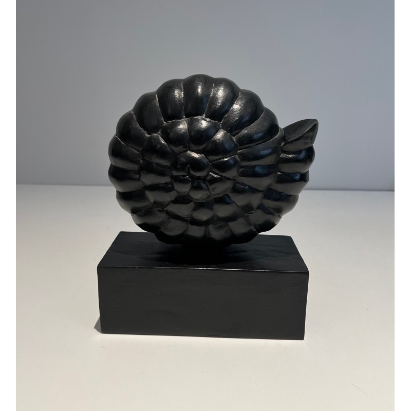 Set of Three Nautilus Shells in Carved Black-Lacquered Woo | Maison Barrois