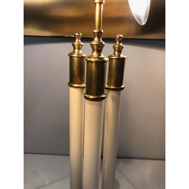 Pair of Neoclassical Brass and White Lacquered Table Lamps, French, circa 1940