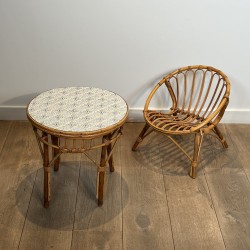 Set of a Child's Table and Chair in Rattan, Ceramic Tile T | Maison Barrois