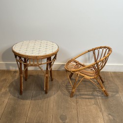 Set of a Child's Table and Chair in Rattan, Ceramic Tile T | Maison Barrois