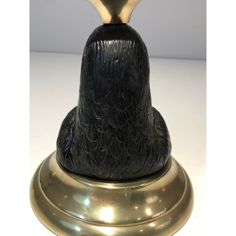 Paire de Bougeoirs Aigles en Bois Sculpté, Laiton et Verre, Estampillé Houy Pouiga, vers 1970