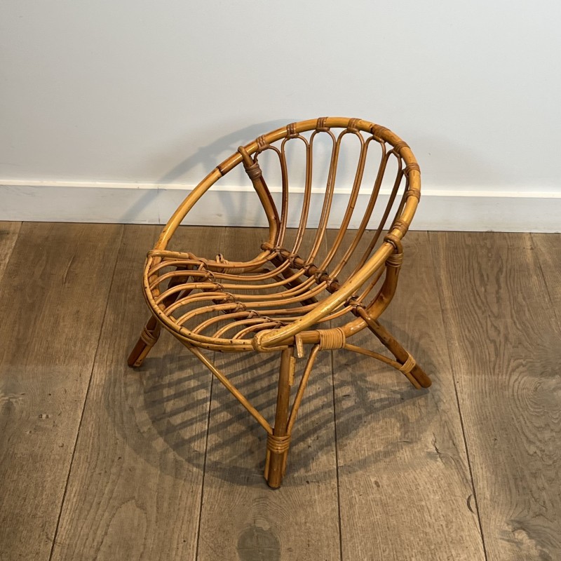 Set of a Child's Table and Chair in Rattan, Ceramic Tile T | Maison Barrois