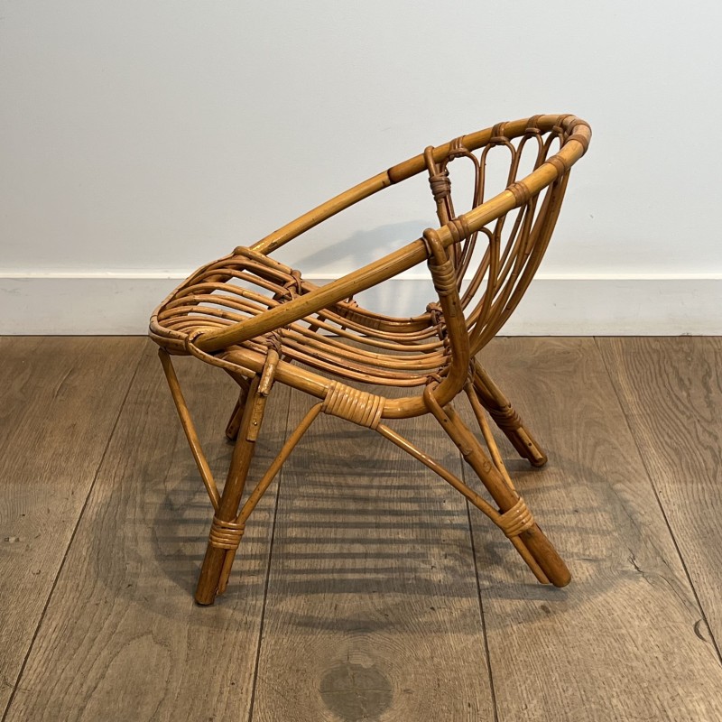 Set of a Child's Table and Chair in Rattan, Ceramic Tile T | Maison Barrois