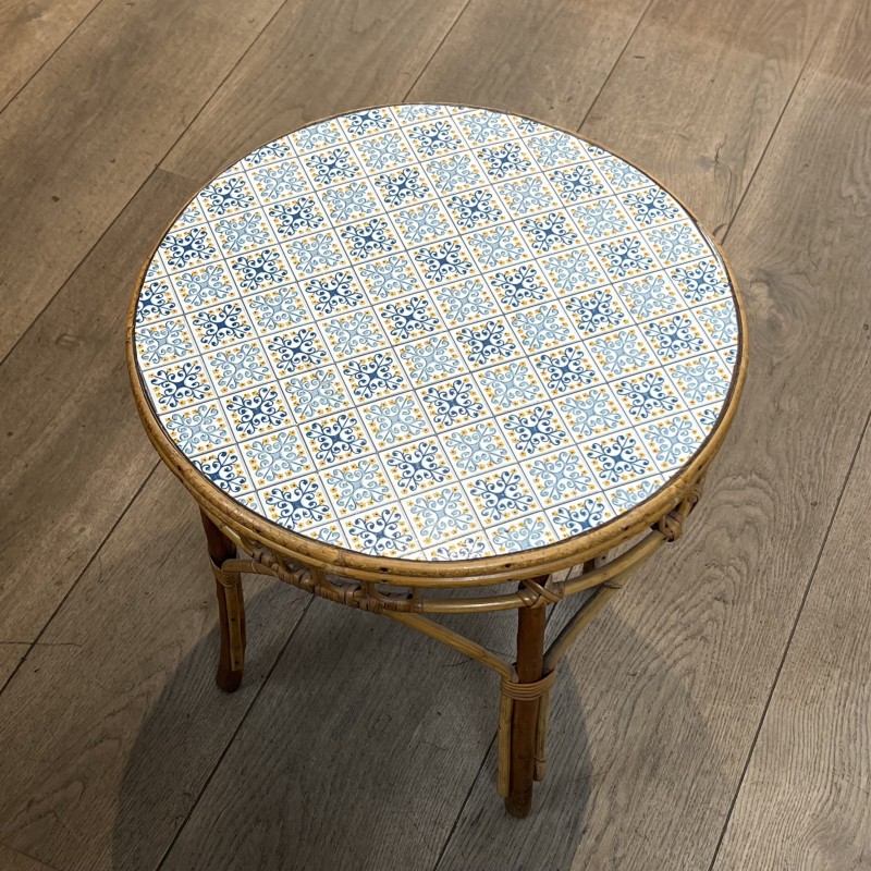 Set of a Child's Table and Chair in Rattan, Ceramic Tile T | Maison Barrois