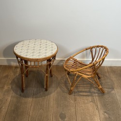 Ensemble d'une Table et d'une Chaise pour Enfant en Rotin, | Maison Barrois