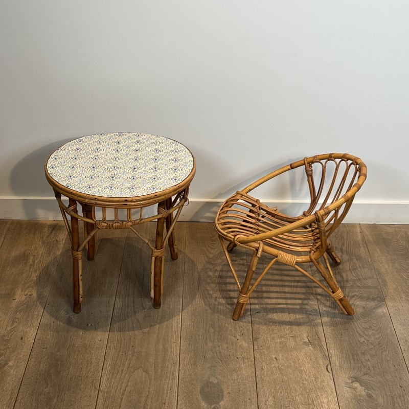 Ensemble d'une Table et d'une Chaise pour Enfant en Rotin, | Maison Barrois