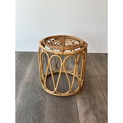 Tabouret ou Sellette Ronde en Rotin Courbé à Décor d'Anses | Maison Barrois