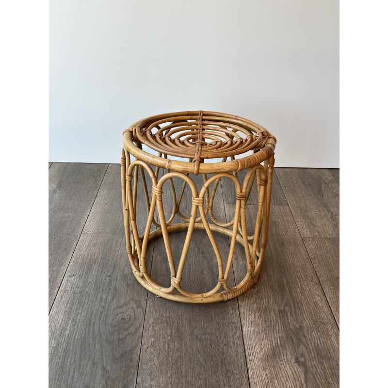 Tabouret ou Sellette Ronde en Rotin Courbé à Décor d'Anses | Maison Barrois