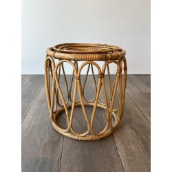 Tabouret ou Sellette Ronde en Rotin Courbé à Décor d'Anses | Maison Barrois