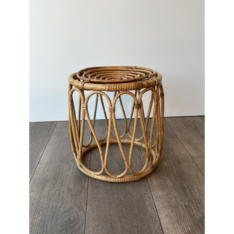Round Bent Rattan Stool or Plant Stand with Handle Decor, | Maison Barrois