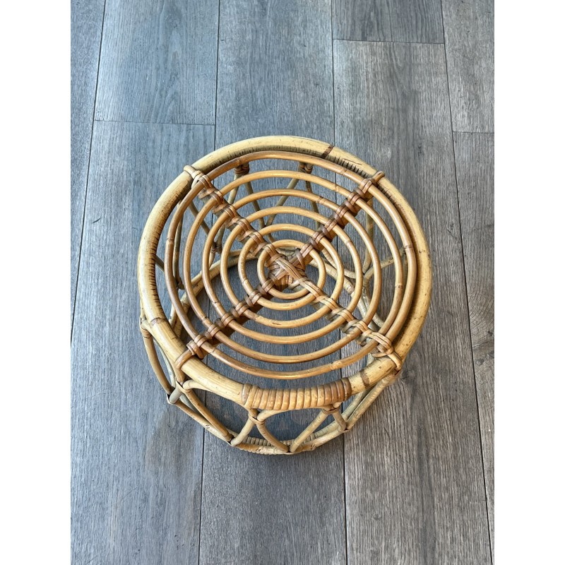 Tabouret ou Sellette Ronde en Rotin Courbé à Décor d'Anses | Maison Barrois