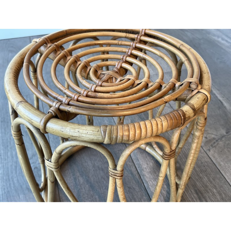 Round Bent Rattan Stool or Plant Stand with Handle Decor, | Maison Barrois