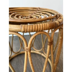 Tabouret ou Sellette Ronde en Rotin Courbé à Décor d'Anses | Maison Barrois