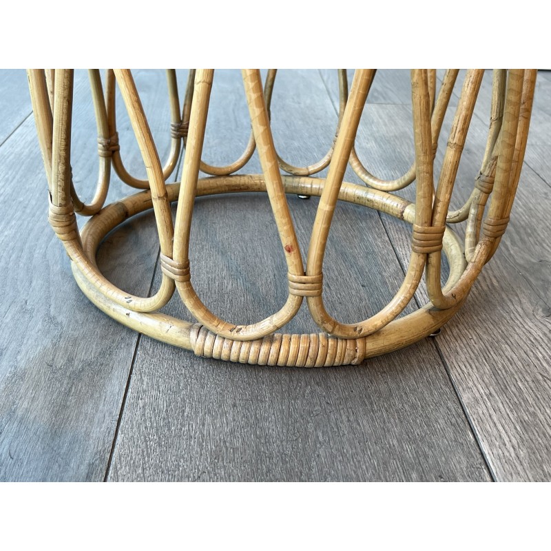 Tabouret ou Sellette Ronde en Rotin Courbé à Décor d'Anses | Maison Barrois