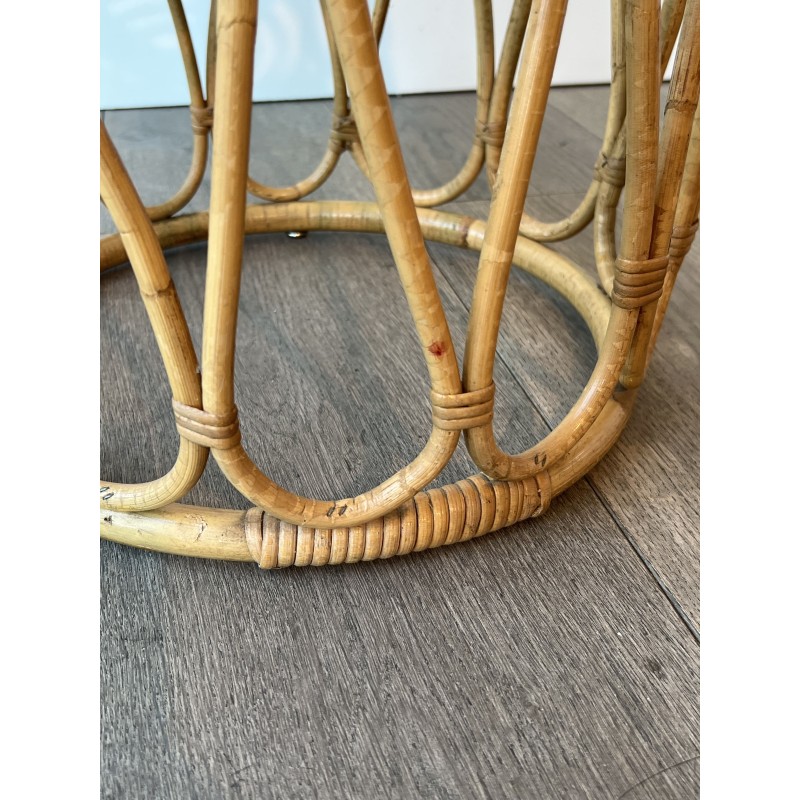 Tabouret ou Sellette Ronde en Rotin Courbé à Décor d'Anses | Maison Barrois